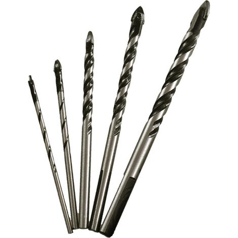 Lot de 5 forets à maçonnerie pour verre/brique/plastique/ciment/bois/carrelage/etc., forets de perçage de 1/8 à 5/16 pouces avec poignée triangulaire, pointe de foret en carbure de tungstène (1/5)