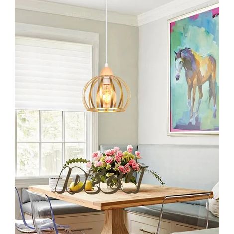 Lustre Industriel - - Vintage - Ajustable - Métal et Bois - E27 60W (1/5)