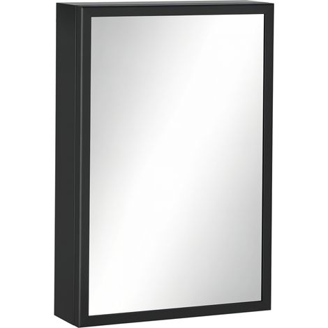 Armoire Miroir Salle de Bain Murale 1 Porte 2 Étagères Structure Acier 40×12×60cm Noir