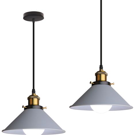 – Suspension abat-jour métal gris 22cm – Douille E27 – Câble ajustable 100cm – Lot de 2 – Convient pour cafés, salons, cuisines (1/5)