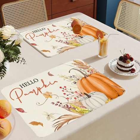 Set di 8 tovagliette in poliestere NKBBBCU stampate con zucche autunnali e foglie d'acero, per apparecchiature da tavola festive, piatto, tazza, con tappetino termoisolante (1/4)