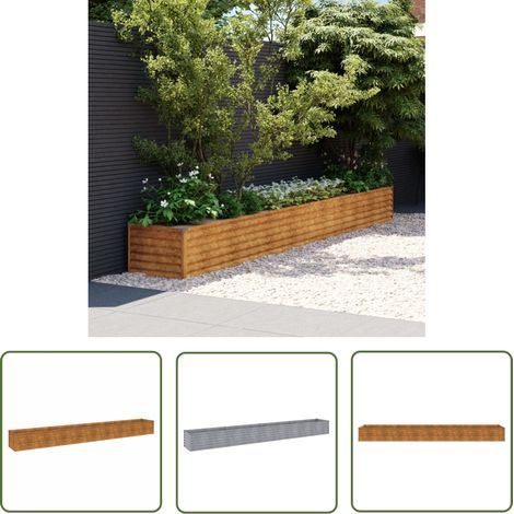 The Living Store Lit surélevé de jardin 386x50x36 cm acier corten - Jardiniere - Lit Surélevé - Acier Corten - Bac À Fleurs - Déco Jardin (1/5)