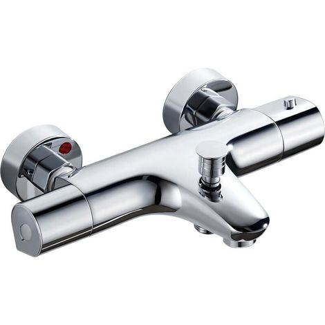 Thermostat-Badarmatur, Thermostat-Badewannen- und Duscharmatur aus Messing, mit 38°C-Sicherheitsknopf, Chrom-Finish (1/4)
