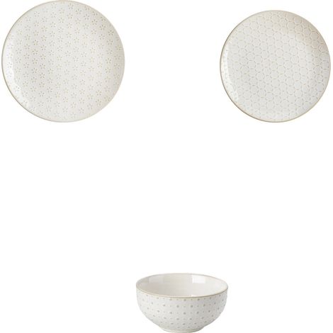 Ensemble de vaisselle en céramique, design élégant, compatible avec le micro-ondes et le lave-vaisselle, Blanc-12, 12 Pièce (1/2)