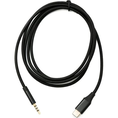Câble audio SYSTEM-S de 150 cm avec prise jack 3,5 mm vers USB 3.1 et adaptateur AUX de type C, noir. (1/4)