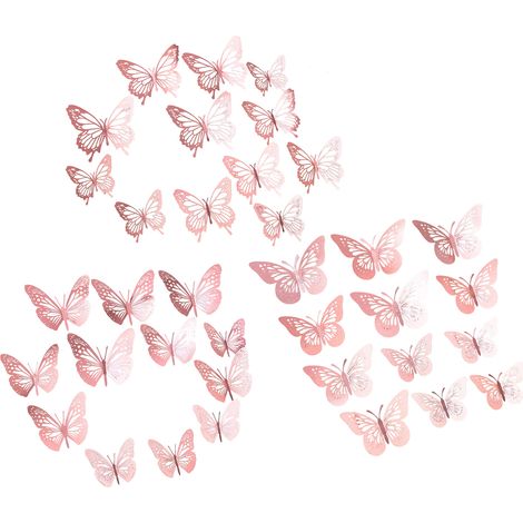 36 Autocollants muraux papillon 3D, décoration creuse, papier composite, salon chambre enfant fête (1/5)