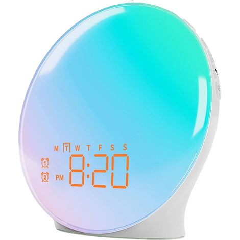 Projecteur Lumineux de Réveil aux Couleurs Changeantes - Simule les Cycles Naturels de Lumière pour un Réveil en Douceur - Fonctions LED RVB, Veilleuse et Sons d'Ambiance