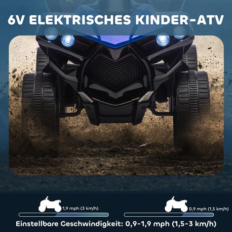Quad électrique enfant 6V, marche avant/arrière, musique, phares LED, bleu