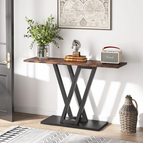 Tribesigns Console Table, Industrial Hallway Table for Entryway, 110CM Entryway Tables Narrow Sofa Table for Living Room, Stable Metal Frame & Easy Assemble (Rustic Brown) (1/5)