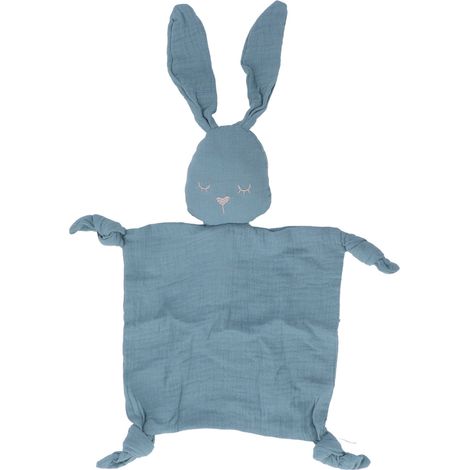 Couverture douce bébé lapin en peluche double couche fil haute absorption jouet apaisant bleu sécurité. (1/5)