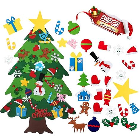 Kit de sapin de Noël en feutre à monter soi-même ANTFEES (97,5 cm) pour enfants et tout-petits, avec 32 décorations murales, cadeau de Noël, décoration de porte ou de mur. (1/5)