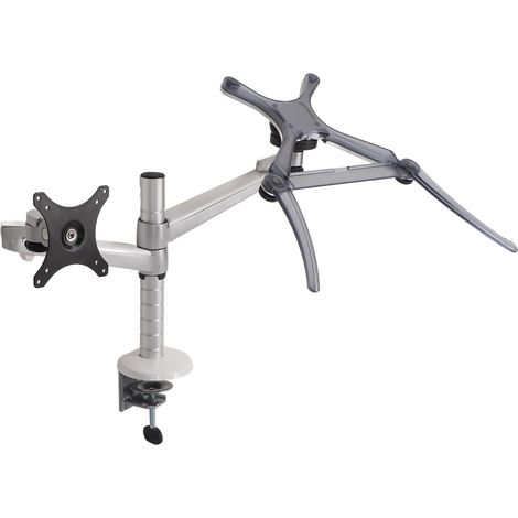 Support double écran vertical, bras articulé en aluminium, moniteur empilable avec réglage amorti, support PC portable argenté, fixation robuste, gain d'espace bureau, compatible 13-32 pouces (1/5)