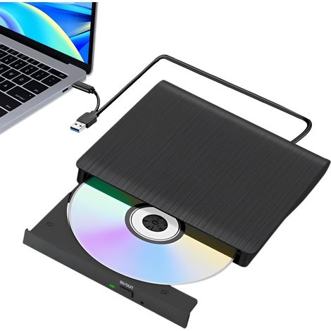 Lecteur CD DVD Externe USB 3.0 Type C pour PC, Graveur DVD Externe Portable  Lecteur CD Externe avec Câble Intégré pour Windows MacOS Linux Laptop MacBook iMac,Plug and Play (1/5)