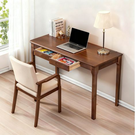 Scrivania in legno con 2 cassetti, bordi arrotondati, 120 x 55 x 75 cm, color noce HAVRYA (1/5)