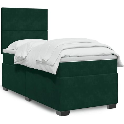 Cama box spring con colchón terciopelo verde oscuro 90x190 cm