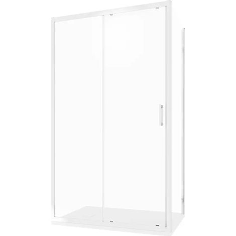 Cabine de douche 80x130 cm Porte coulissante et paroi fixe Profilés en aluminium chromé Verre trempé transparent de 6mm avec traitement Easy-clean h198 - Réversible Mod. Tahiti