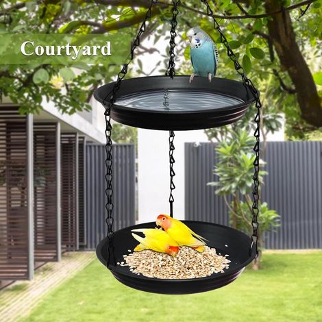 Dark Grey Double Layer Bird Feeder  Hanging Design Backyard Wild Bird Food Station (1/5)