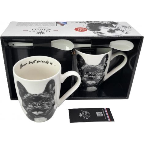 Un magnífico juego de dos tazas grandes con el dibujo de un bulldog. (1/5)
