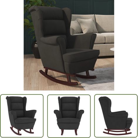 The Living Store Schaukelstuhl mit Massivholz-Gummibeinen Schwarz Samt - Samtsessel - Schaukelstuhl - Esszimmerstuhl - Lounge Chair - Schwarzer Stuhl (1/5)
