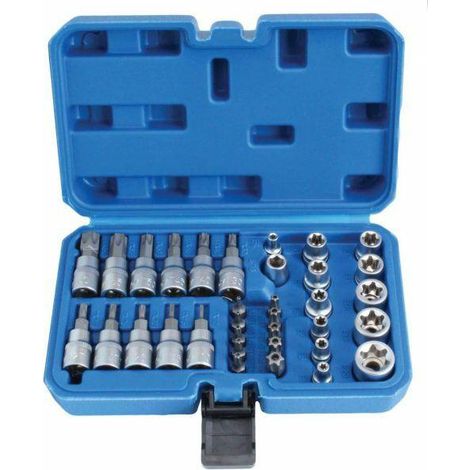 Juego de llaves tubulares con perfil en T, Torx, 34 piezas, para exterior e interior