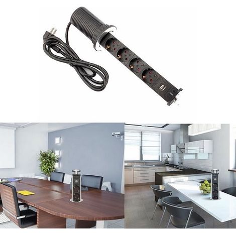 Bloc multiprise escamotable 4 prises + 2 chargeurs USB (1/4)