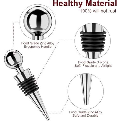 Set mit 6 Vakuumflaschenverschlüssen mit wiederverwendbarer Silikonspitze für perfekten Verschluss und optimale Frische, geeignet für Standardflaschen (silber, 6er-Set) (1/5)