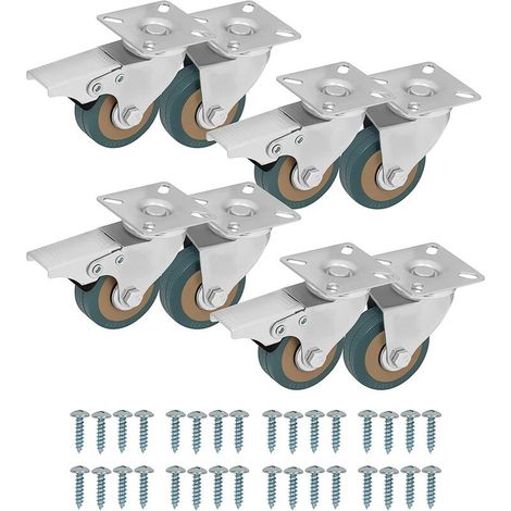 Ruote girevoli per mobili (set da 8)Rotelle per mobili da 50 mm con ruote in gomma, viti, freni e piastre metallicheRuote per mobili, carrelli e uso industriale (1/4)