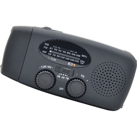 Filiyano – lampe torche pour situations – Radio d'urgence extérieure avec batterie rechargeable de 2000 MAH, panneau solaire et manivelle, lampe