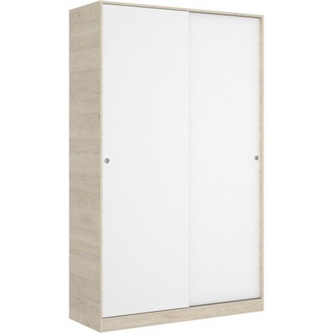 Armoire avec 2 portes coloris naturel / blanc brillant - Dim : H 204 x L 120 x H 50 cm -PEGANE- (1/4)