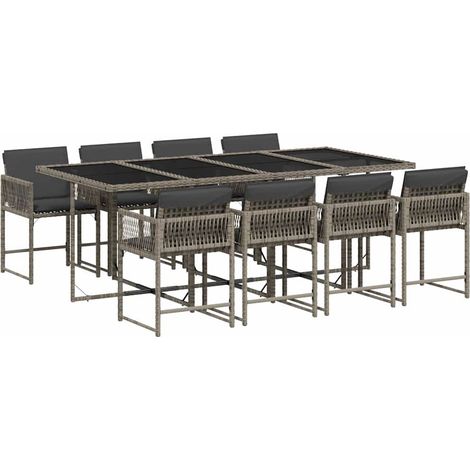 vidaXL Ensemble à manger de jardin 9 pcs coussins gris résine tressée