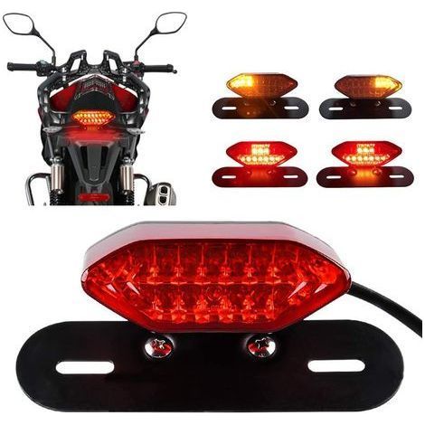 20 LED Feu arrière de Moto Intégré Moto Feu de Frein à LED&Clignotant Moto LED Feux de Conduite à LED Moto Avec un Cadre en fer de Montage-Rouge Lentille (1/5)