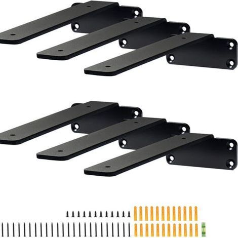 6 pièces,supports pour étagères en L noir mat de 5 mm d'épaisseur Équerre d'étagère,210 x 100 x 45mm,supports d'étagères flottants robustes (1/5)