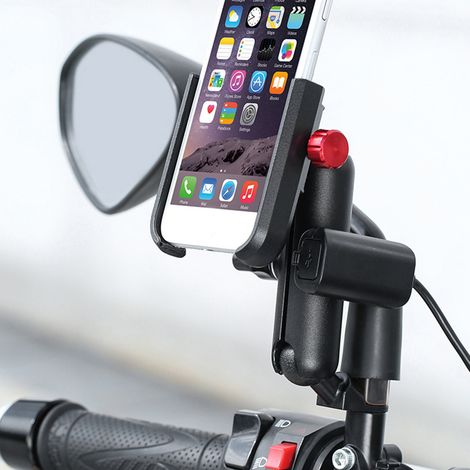 Support téléphone vélo en aluminium rotatif, porte-mobile étanche pour moto, vélo électrique et bicyclette, fixation 12-24V, support noir réglable (1/5)
