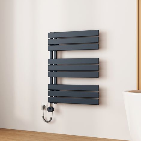 EMKE Sèche-Serviettes Électrique à Thermostat, Minuterie et Puissance Réglable, Anthracite 400W 762x600 mm