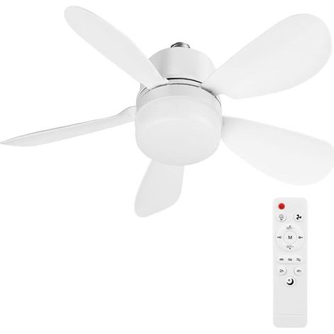 Ventilateur de Plafond avec Lumière et Telecommande, E27/E26 Lampe de Ventilateur LED Dimmable Plafonnier Timing, 5 Pales, Silencieux, 3 Vitesses, pour Salon, Bureau, Dortoir, Chambre (Blanc 30W 42cm) (1/5)