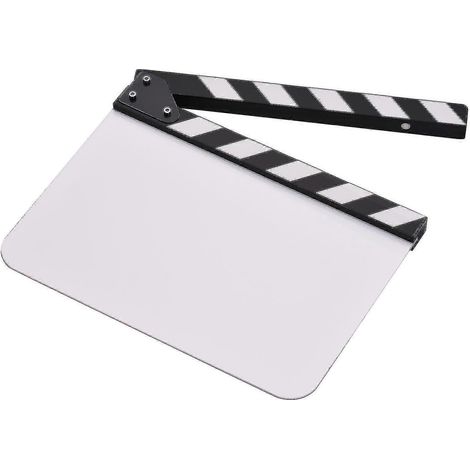 Clap de cinéma en acrylique 30 x 24 cm / 12 x 9 pouces, effaçable à sec, avec baguettes blanches et noires. (1/5)