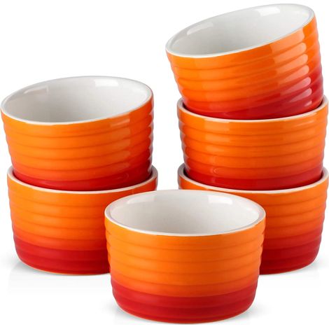 MINKUROW Set Da 6 Pezzi, 10 X 10 X 6 Cm, Teglie Per Muffin Per Cupcake In Porcellana, Mini Teglie Per Muffin Per Soufflé (Arancione) (1/5)