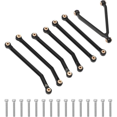 Lot de tiges de direction en alliage d'aluminium haute précision et résistantes à l'usure pour châssis de voiture RC 1/24, compatibles avec Axial SCX24 (empattement long 133,7 mm), noir. (1/5)