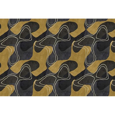 Papier peint panoramique jaune et gris pour chambre d'ado Tapisserie panoramique graphique moderne Papier peint panoramique original (1/2)