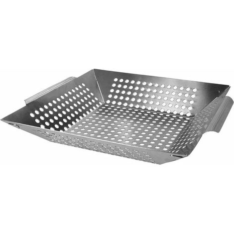 Panier à griller pour griller, panier à griller pour la cuisson, plat de cuisson carré avec poignées incurvées pour la cuisson en extérieur de légumes, de viande et au barbecue (34 x 6 cm) (1/5)
