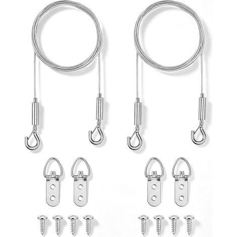 Lot de 2 câbles de suspension réglables en acier inoxydable 1,5 mm d'épaisseur, 2 m de long, Fil de Rideaux Corde pour accrocher des photos, des cadres et des lampes (1/5)