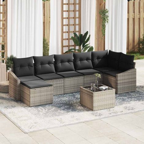 vidaXL Set di divani con cuscino 8 pcs Grigio polyrattan (1/5)
