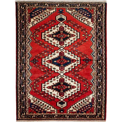 Tapis d'orient 150 x 201 cm, motif oriental, rouge, bleu et crème, laine noble nouée main, artisanat iranien (1/5)