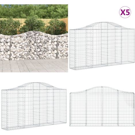Paniers à gabions arqués 5 pcs 200x30x100/120 cm Fer galvanisé - Barrière De Jardin - Mur De Gabion - Décoration Extérieure - Insonorisant - Clôture Végétale - Home & Living (1/5)