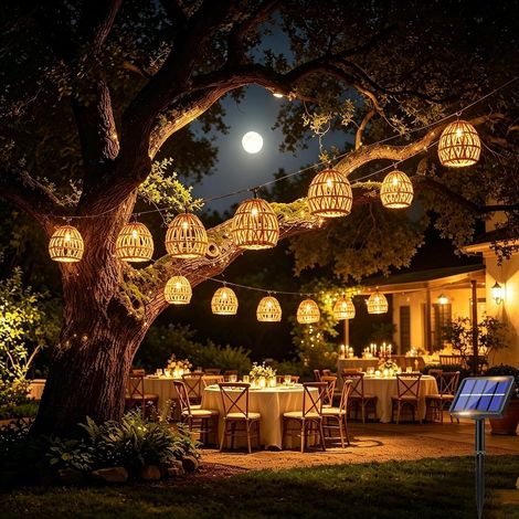 Guirlande Lumineuse Exterieure Solaire 10 LED,Guirlande Solaire Exterieur,En Rotin LED Blanc Chaud,Pour balcon, jardin, extérieur (1/5)