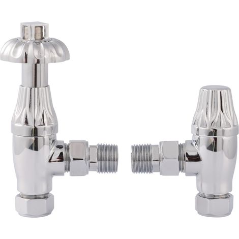 Old London Knightsbridge Chrome Angled Thermostatic Radiator Valve and Lockshield - RV007 (1/3)