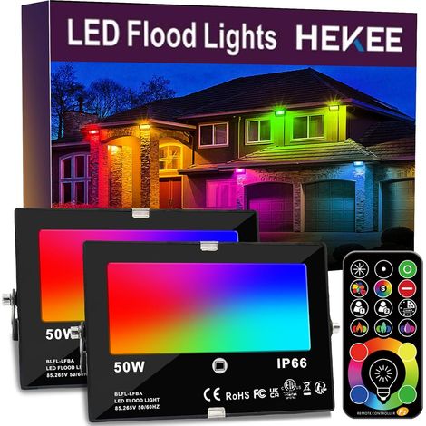 Projecteur Led, équivalent 500W, Changement de Couleur Rgbw 120 Couleurs, Synchronisation, Projecteurs Extérieurs 5500 lumens, Blanc Chaud Rgb 2700K, Ip66 étanche (1/5)