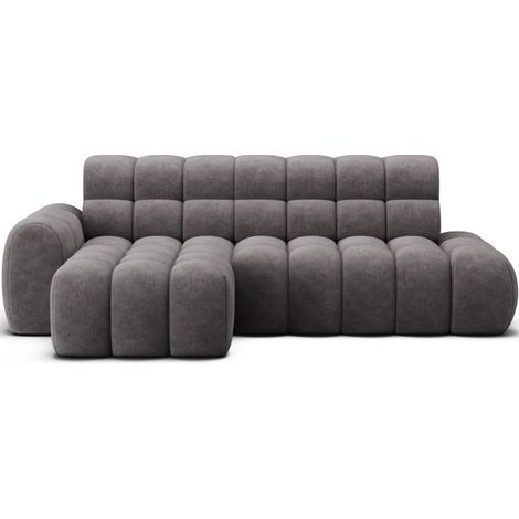 Canapé d'angle convertible BULLA 3 places gris – tissu effet alcantara avec extension d'assise électrique (1/5)