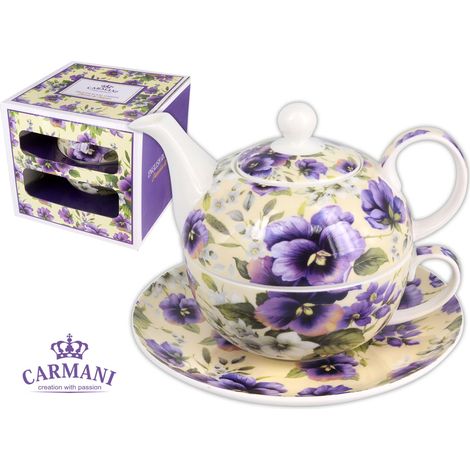 Carmani, Tetera individual con taza y platillo - Pensamientos morados