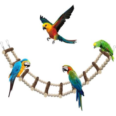 Jouets pour Oiseaux, échelles en Bois, Jouets pour perruches, Accessoires de Cage à Oiseaux pour perruches, calopsittes, cacatoès (échelle 10 Sections, 64 cm)